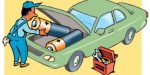 Cambio batterie di un'auto in fumetto